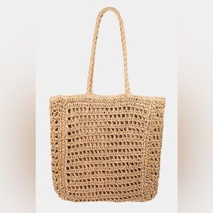 Fame Straw Braided Beach Tote Bag